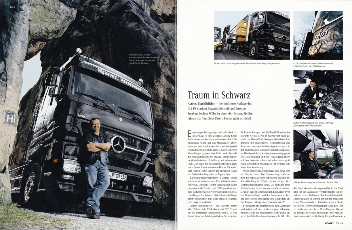 Mercedes-Benz Actros auf Felsen mit Fahrer vor einer Klippe, professionelles Fahrzeugfoto von Frank Siemers.